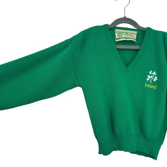 Traditional Craft Irish V Neck Sweater Kids 7-8 Celtic St Pattys Day Green - Picture 3 of 12